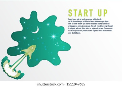Paper art craving the rocket flying, Idea business concept, start up technology business concept, exploration, vector illustration paper cut concept style.