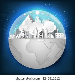 Paper art , cut and craft style of Landscape of house effect with peoples in the fresh air in park on the digital innovation world as technology, nature issue, healthy concept. vector illustration.