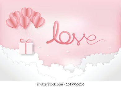 Paper art , cut and craft style of elements in shape and heart flying on pink background as Love, Happy Mother's, Valentine's Day, birthday greeting card design.