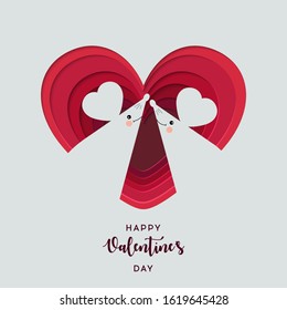 Paper art cut heart. Happy Valentine's Day. Couple in love concept, two cute mices. Love concept. Origami concept. For web and print, wallpaper, cards, flyers, invitation, posters, brochure, banners.