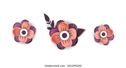 Paper art of decor flowers. Spring paper cut     vector