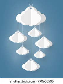 Paper art design mobile style the concept is rainy season, Cloud and Rain on dark background , vector design element illustration