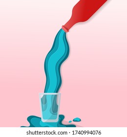 Paper art and digital craft style of drinking water bottle with tumbler. Ecology and environment conservation concept, eps 10 vector.