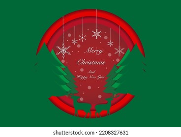 Paper art and digital craft style of deer couple in forest with snow in the winter season and Christmas day, Vector illustration