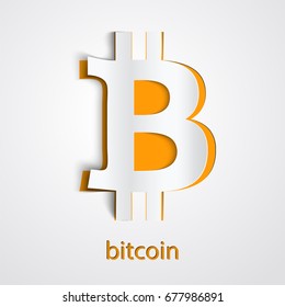 Paper art of digital currency Bitcoin. Electronic money exchanges and markets. Origami style. Vector Illustration