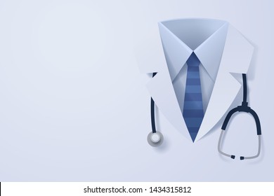 paper art of doctor cloth and stethoscope with copy space, vector art and illustration.