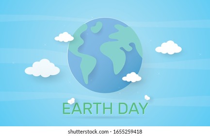 Paper art of Earth with cloud, Earth Day, Environment concept