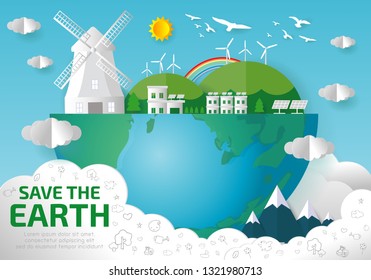 Paper art of Earth Day, save the world, save planet, recycling, Eco friendly,  ecology concept, paper cut style vector illustration isolated on background 