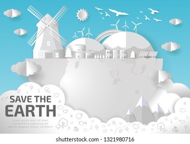 Paper art of Earth Day, save the world, save planet, recycling, Eco friendly,  ecology concept, paper cut style vector illustration isolated on background 