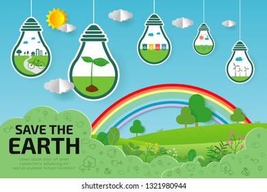 Paper art of Earth Day, save the world, save planet, recycling, Eco friendly,  ecology concept, paper cut style vector illustration isolated on background 