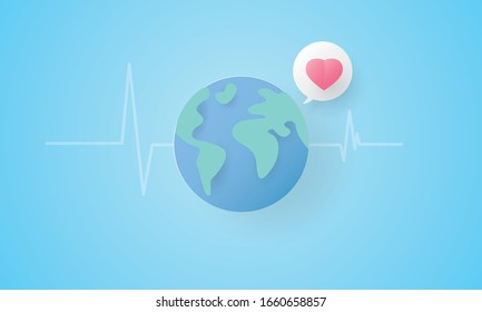 Paper Art Of Earth With Heart Beat Pulse, World Health Day