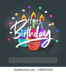 Paper art of falling cupcake, Happy birthday celebrate, art and illustration. 