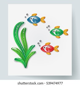 Paper art of fish and alga, quilling style, vector art and illustration.