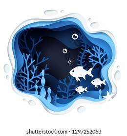 Paper art of the fish in under water world, vector art and illustration.