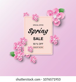 Paper art floral background. Vector stock.