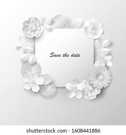 Paper art floral background. Vector eps 10.