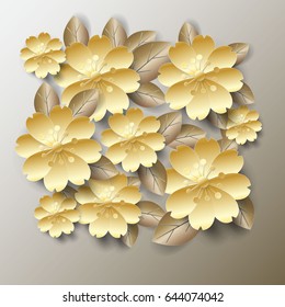 Paper art floral background. Vector stock.