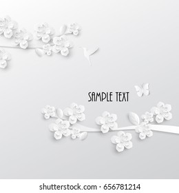 Paper art floral background. Vector stock.
