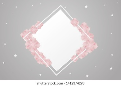 Paper art of flower  on square frame  with star all over the background for wedding