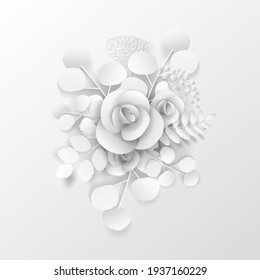 Paper Art Flower. Vector Illustration For Wedding, Greeting Card Template.  Flowers Background.