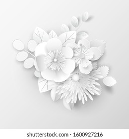 Paper art flowers background. 3d effect flowers. Vector eps 10.