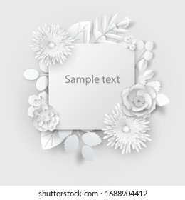 Paper art flowers background, bouquet, 3d rendering.