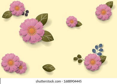 Paper art flowers background, bouquet, 3d rendering.