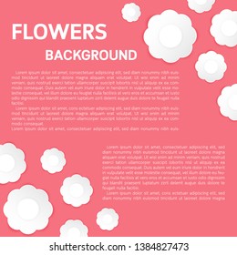 Paper art flowers background. Flowers paper cut style with text isolate on pink background. Vector illustration.