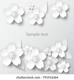 Paper art flowers background. Paper cut. Vector stock.