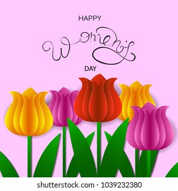 Paper art flowers background. Vector stock.