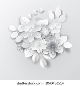Fondo de flores de papel. Material vectorial.