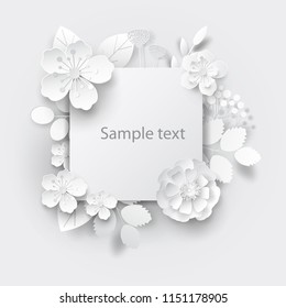 Paper art flowers background. Vector stock.