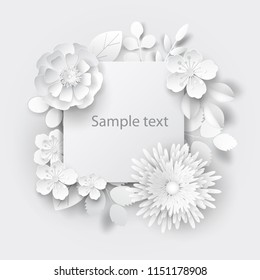 Paper art flowers background. Vector stock.