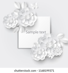 paper art flowers background. Vector stock.