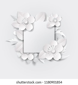 Paper art flowers background. Vector stock.