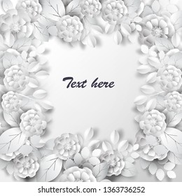 Paper art flowers background. Vector stock.