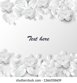 Paper art flowers background. Vector stock.