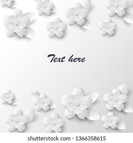 Paper art flowers background. Vector stock.