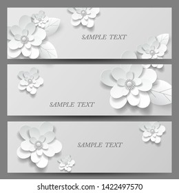 Paper art flowers background. Vector stock.