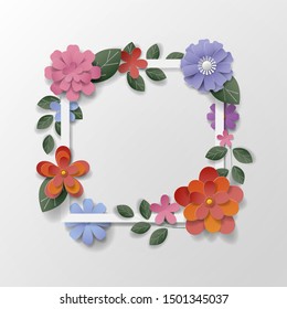 Paper art flowers background. Vector stock.