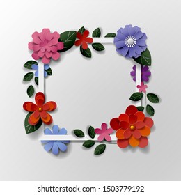 Paper art flowers background. Vector stock.