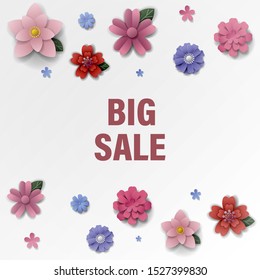 Paper art flowers background. Vector illustration.