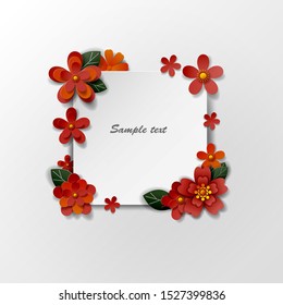 Paper art flowers background. Vector illustration.