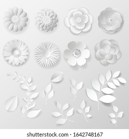 Paper art flowers background. Vector illustration.