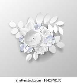 Paper art flowers background. Vector illustration.