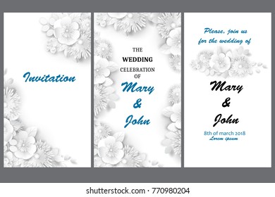 Paper art flowers brochure. Vector stock.