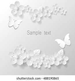 Paper art flowers and butterfly. Vector stock.