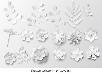 Paper art flowers. Paper cut effect background. 