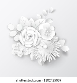 Paper art flowers design for cards, brochure, cover. Vector stock.