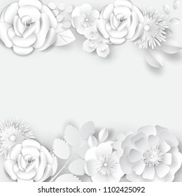 Paper art flowers design for cards, brochure, cover. Vector stock.